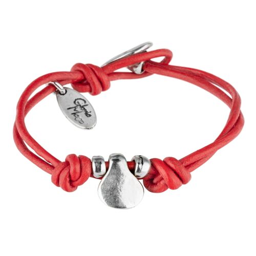 Pulsera Gloria Mago cuero rojo "Basic" plateado chapado plata