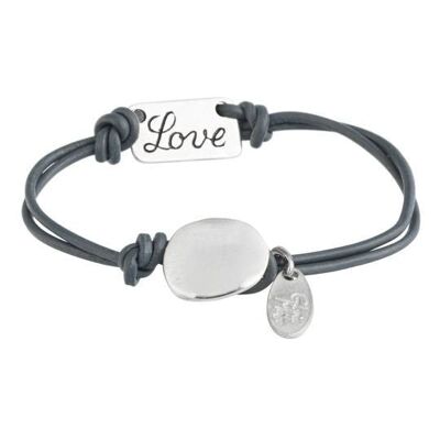 Bracciale Gloria Mago basic in pelle grigia Messaggio "Love" placcato argento