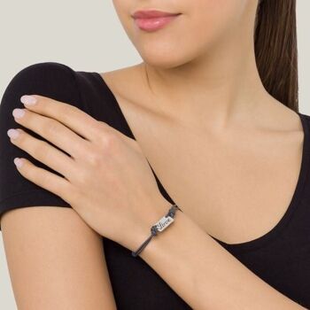 Gloria Mago bracelet basique cuir gris "Love" message argent plaqué argent 2