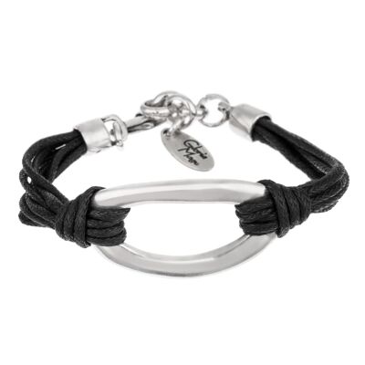 Cordoncino nero e bracciale a maglie placcate argento