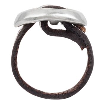 Bague Gloria Mago en cuir boucle argentée cuir marron argenté ajustable 4