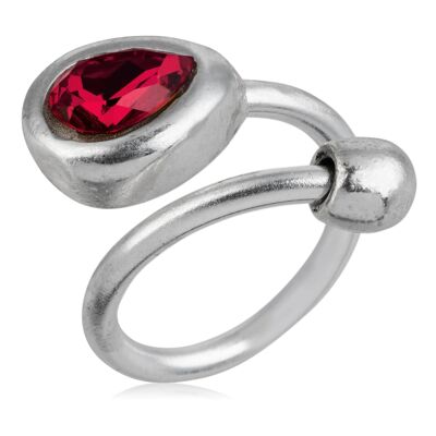 Anello-Swarovski rosso a goccia in argento 925 placcato