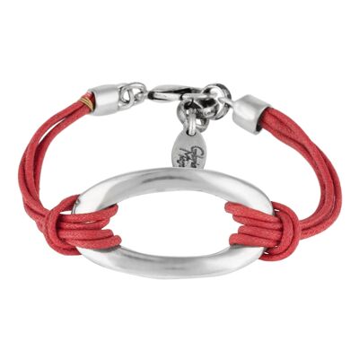 Pulsera en cordón rojo y eslabón plata chapado