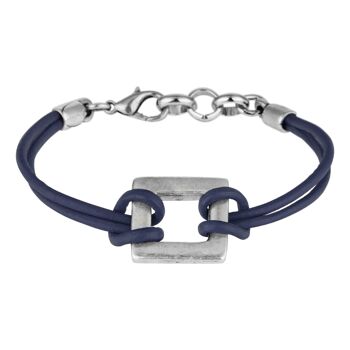 Bracelet Gloria Mago cuir noir et carré argenté 1