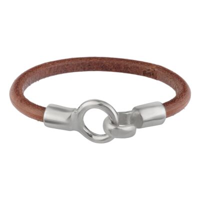 Bracelet en cuir marron et fermoir plaqué argent