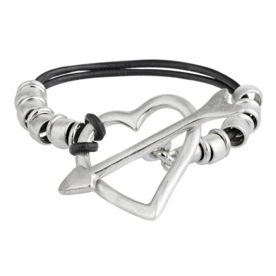 Bracciale in pelle nera con chiusura a cuore