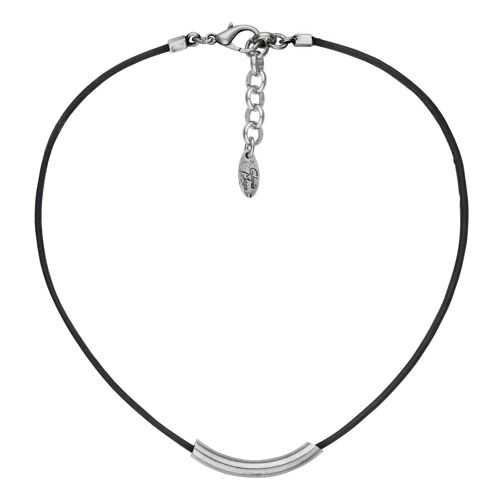 Gargantilla cuero plata Gloria Mago cuero negro y tubo plata chapado plateado 40cm collar