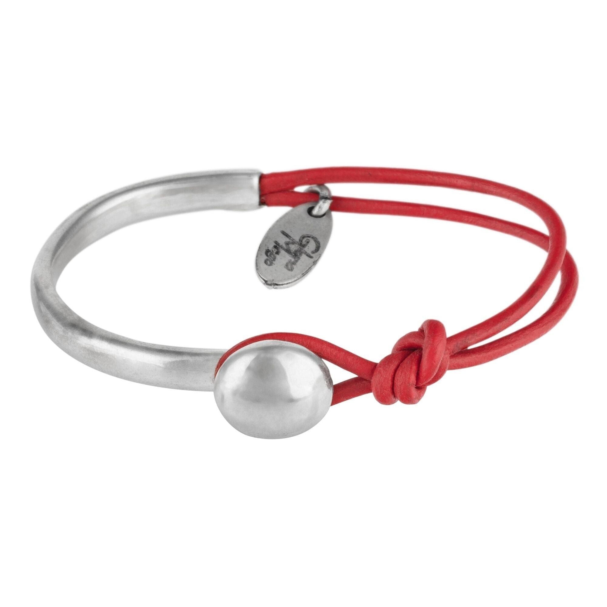 Bracciale in pelle e argento Unic argento-rosso