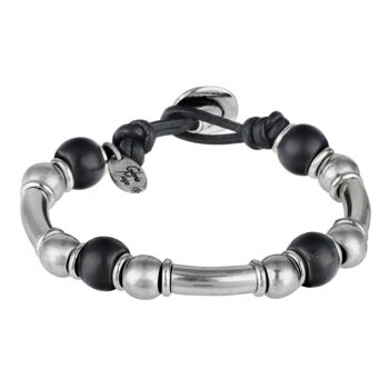 Bracelet argent cuir résine noir Liss noir 1