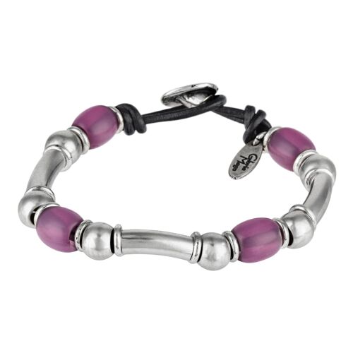 Pulsera cuero y plata Gloria Mago Liss amatista resina