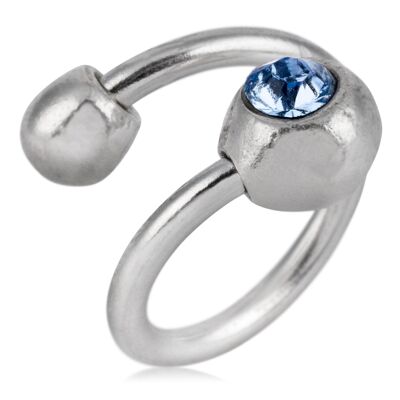 Anillo Bola y cristal de SW en azul. plata