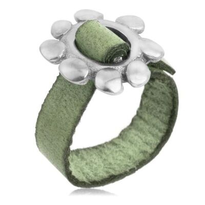 925 versilberter Schnallenring „Cadmi“ aus grünem Leder