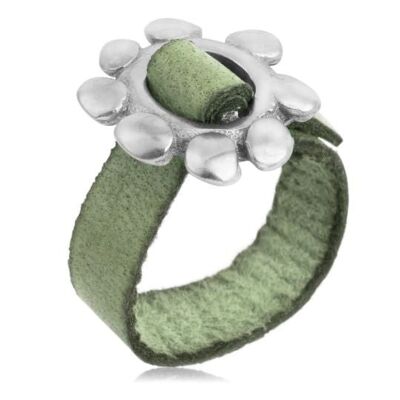 Bague boucle cuir vert "Cadmi" plaqué argent 925