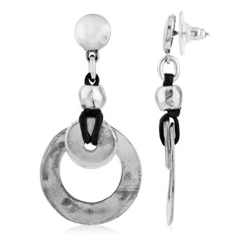 Boucle d'oreille argent et cuir noir Miro plaqué argent 1