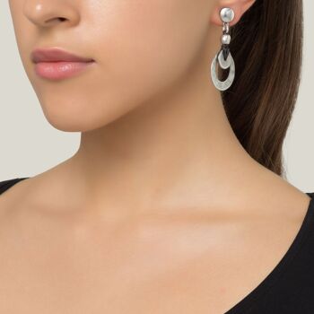 Boucle d'oreille argent et cuir noir Miro plaqué argent 2