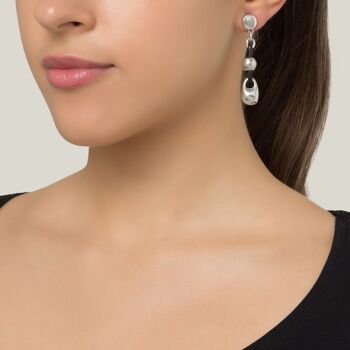 Boucle d'oreille cuir et argent B2 noir 3