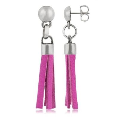 Orecchino in argento con frange in pelle fucsia