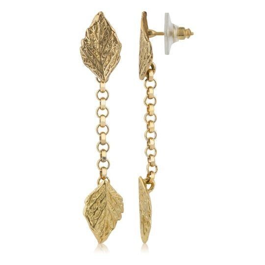 Double leaf earring with golden chain