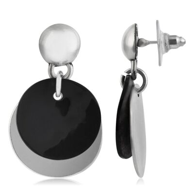 Boucle d'oreille en argent plaques d'argent nacre noire