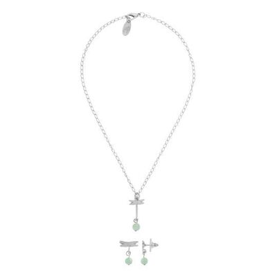 Parure collier-boucles d'oreilles en argent "Aventurine Libellule"