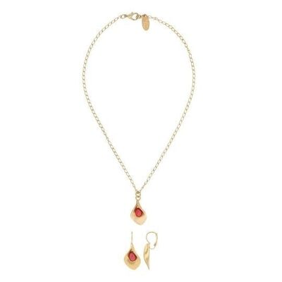 Halskette-Ohrring-Set „Cala“ aus Gold und Burgunderrot