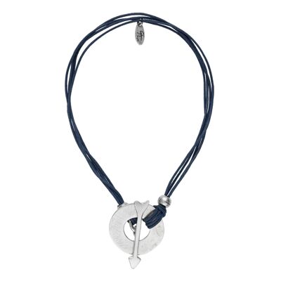 Collana placcata argento con chiusura tonda con cordino blu