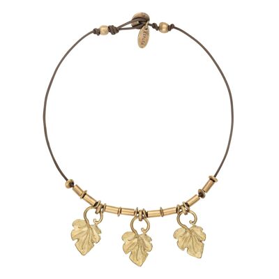 Halskette aus Zamak-Leder mit goldenen Blattanhängern, 40 cm