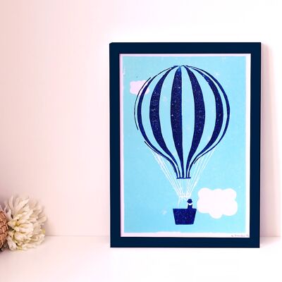 Illustration "Hot air balloon" - Linocut A4