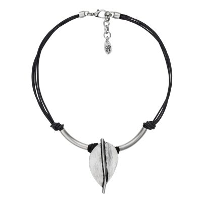 Halsband Halskette schwarz silber Glory Magician Zamak plattiert Blätter Elf schwarz 40cm