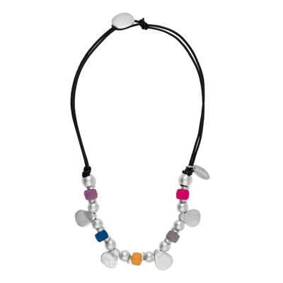 Collier noir argent plaqué multicolore