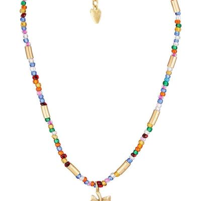 Collier ras du cou doré et cristal multicolore