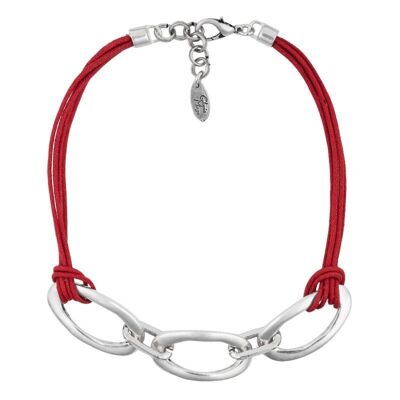 Rot versilbertes Halsband, 3 Glieder, rot, 40 cm