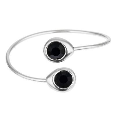 Pulsera aro plata Swarovski negro ajustable