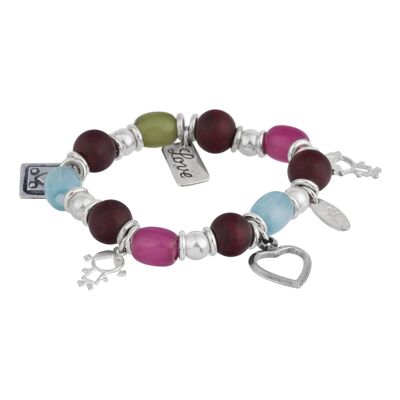 Bracciale elastico Charms in argento e resine multicolor