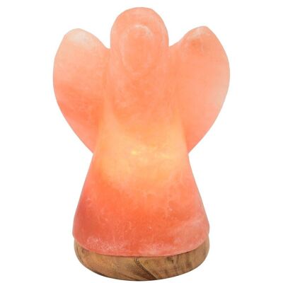 Lámpara ángel de cristal de sal del Himalaya con base de madera, lámpara naranja 45241, altura 19 cm