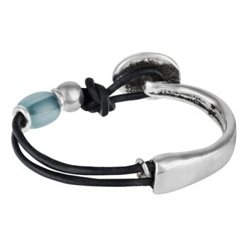 Bracelet cuir zama plaqué argent et aigue-marine 3