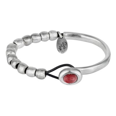 Bracelet argent et cuir Basic-color Argent rouge