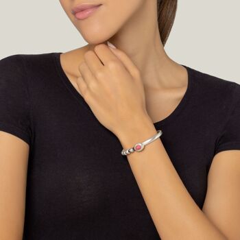 Bracelet argent et cuir Basic-color Argent rouge 2