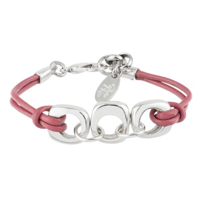 Pulsera Cuero rosa y plata Gloria Mago Dimas cuero fuschia