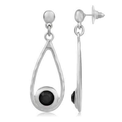 Boucle d'oreille goutte argent et Swarovski noir