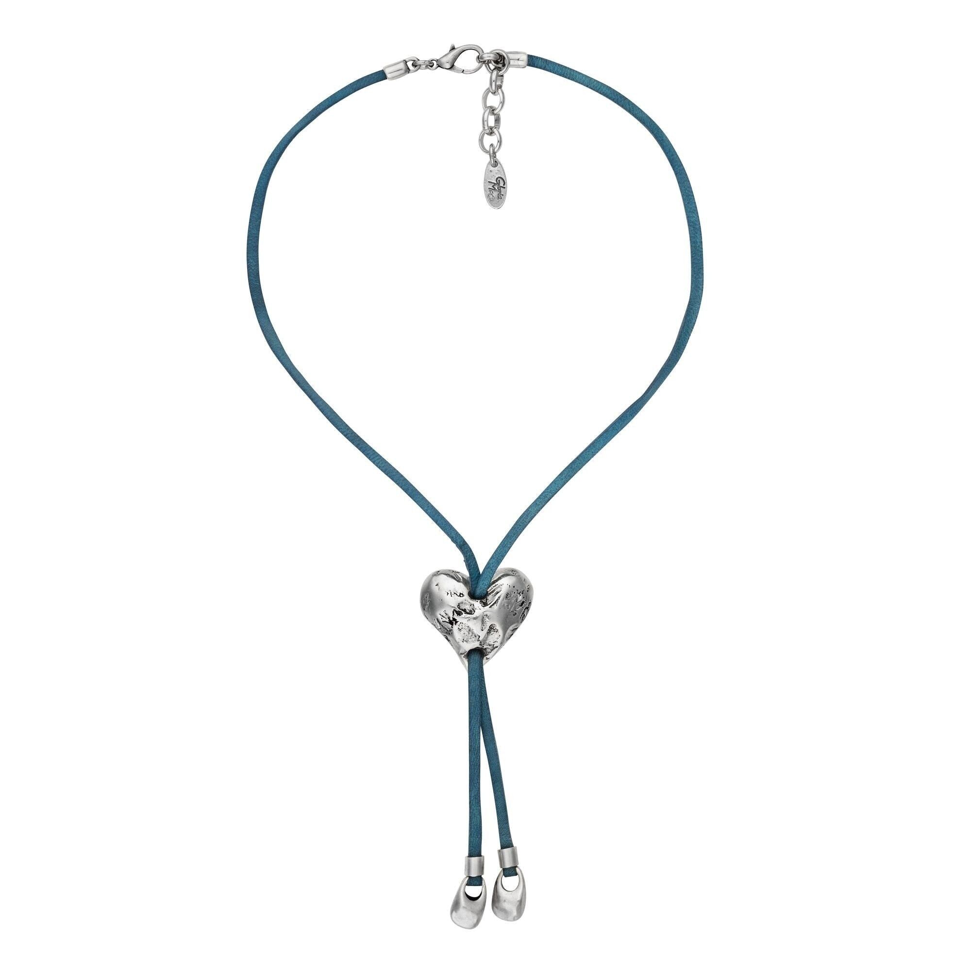 Collana con cravatta cuore blu placcato argento
