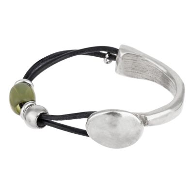 Armband „Basic Bead“ aus Olivin aus Silber, Leder und Harz