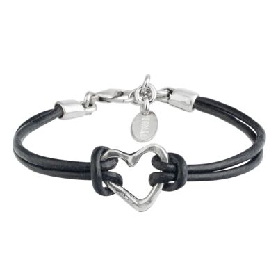 Bracelet cuir et argent Gloria Mago coeur Myheart argent noir