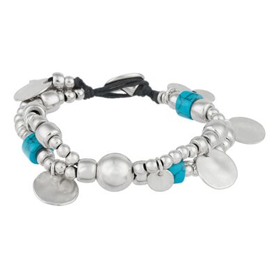 Pulsera doble Multibead plata y turquesa