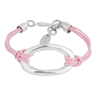 Silbernes und rosafarbenes zentrales Silberarmband und rosafarbene Kordel