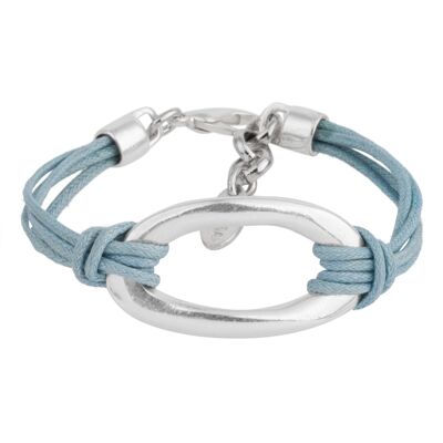 Pulsera plata y cordón azul zamak
