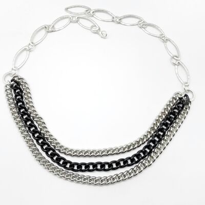 Gloria Mago belt silver-black chain Triple "Black-rock" long 100 adjustable