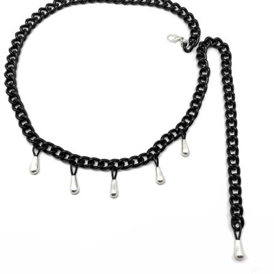 Gloria Mago Belt with Chains and Drops black and silver adjustable length 105