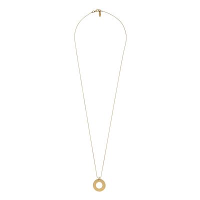Collar largo y colgante redondo en dorado
