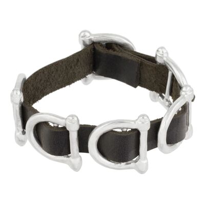 Gloria Mago "Borol" silver black leather bracelet with zamak multi-buckles